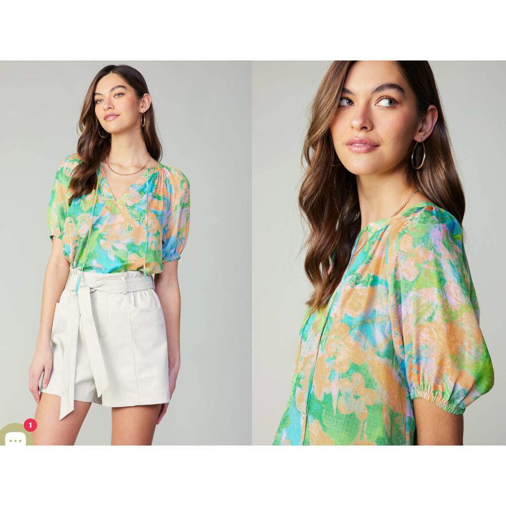 Current Air Abstract Split Neck Blouse Medium Ora… - image 7